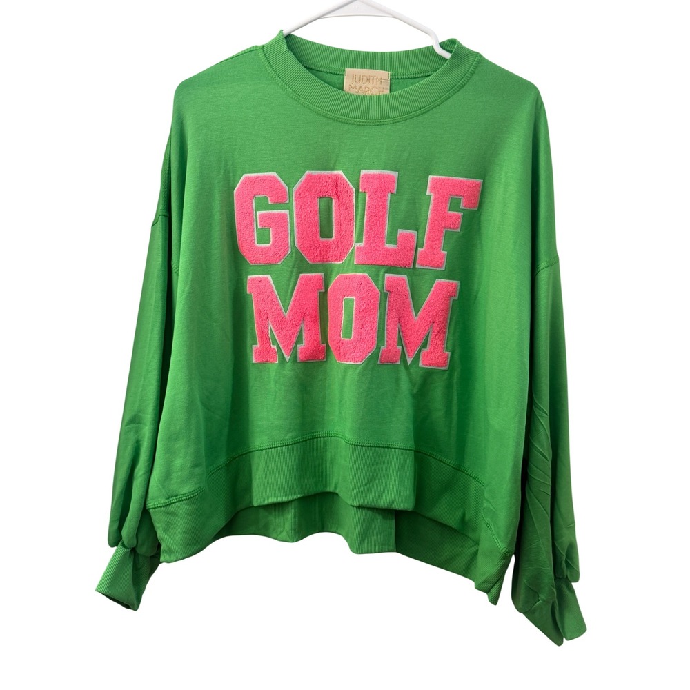 Judith March Golf Mom Green Pink Chenille Patch Sweatshirt S/M JMT-901B Czycore